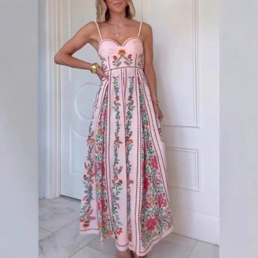 Zimmermann Pink Floral Embroidered Maxi Dress - Picture 1 of 6